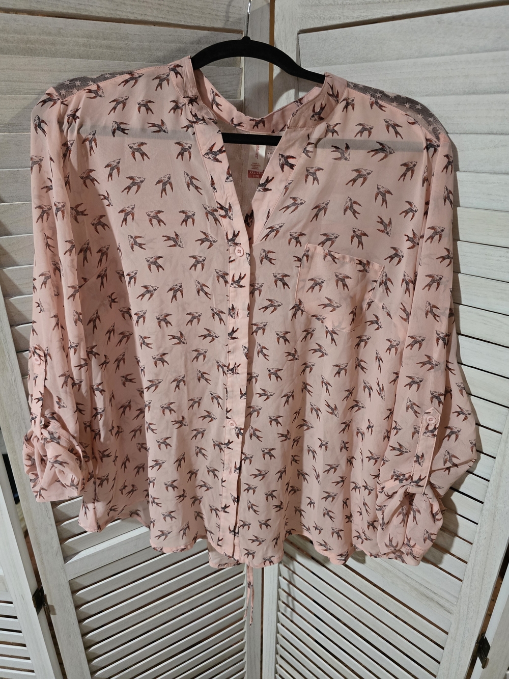 No Boundaries Pink Bird-Print Button Down Shirt
